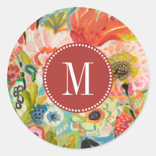 Monogram   Secret Garden Floral III Ronde Sticker