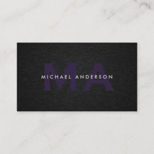 Monogram Serif Corporate Minimal Zwart Linnen Visitekaartje