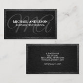 Monogram Serif | Zwarte textuur | Leder Visitekaartje (Voorkant / Achterkant)