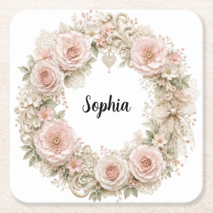 monogram shabby chic bloemenkrans onderzetters