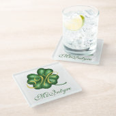Monogram Shamrock Glazen Onderzetter (Schuin)