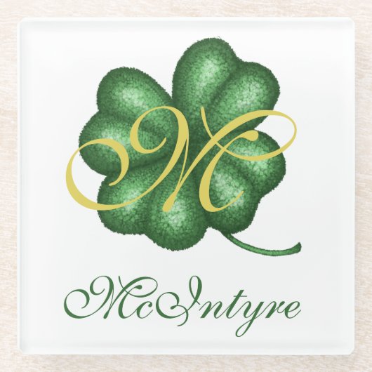 Monogram Shamrock Glazen Onderzetter (Voorkant)