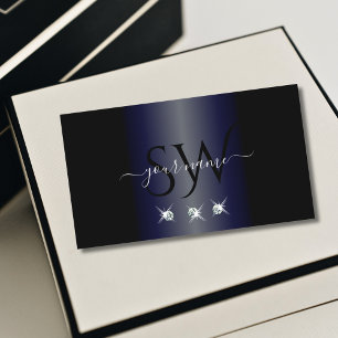 Monogram Shimmery Blue Sparking Diamonds Visitekaartje