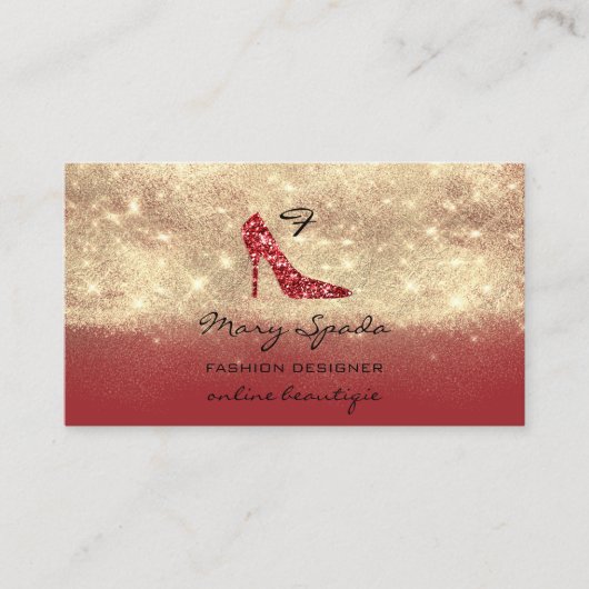 Monogram Shoes RedGold Glitter Heels Logo QR Code Visitekaartje (Voorkant)