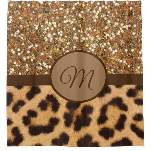 Monogram Shower Curtain Monogrammed Gold Leopard Douchegordijn (Voorkant)