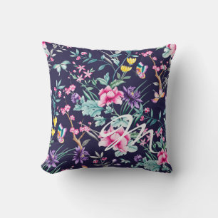 Monogram Sierkussen van Navy Floral & Butterfly