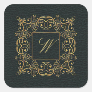 Monogram sierlijk Lijst op donker leder Vierkante Sticker