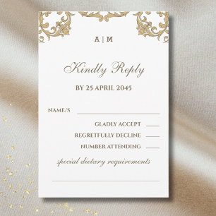 Monogram Sierlijke Huwelijk RSVP Kaart Victorian S