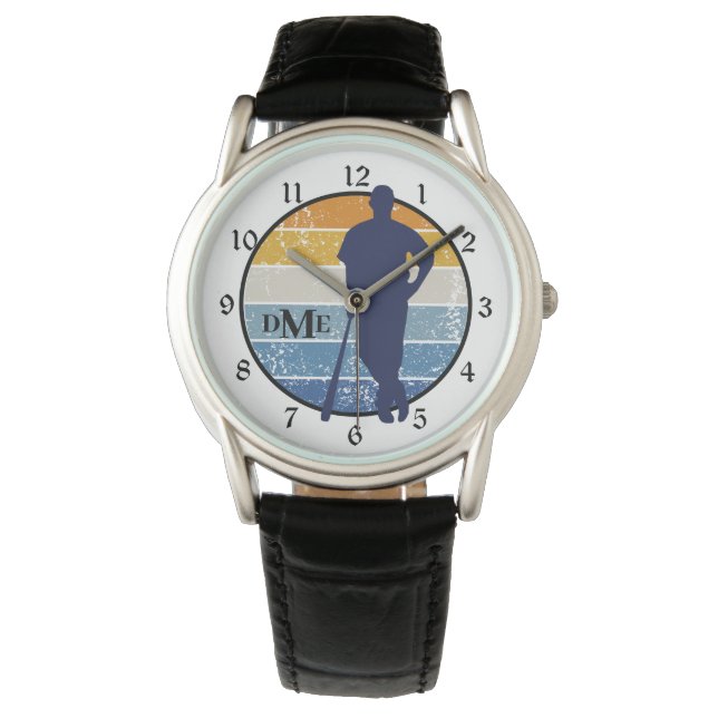 Monogram Silhouet Baseball Speler Retro Horloge (Voorkant)