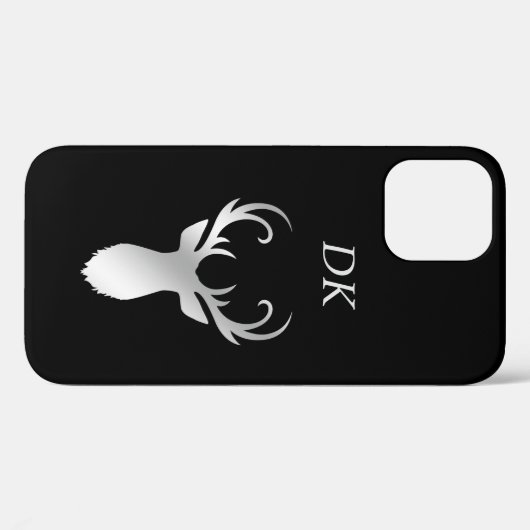 Monogram Silver Antler Deer Silhouette Case-Mate iPhone Case (Achterkant (horizontaal))