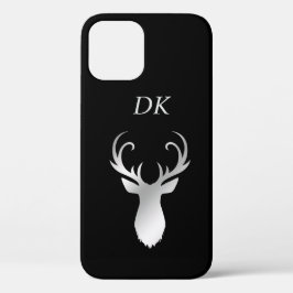 Monogram Silver Antler Deer Silhouette iPhone 12 Pro Hoesje