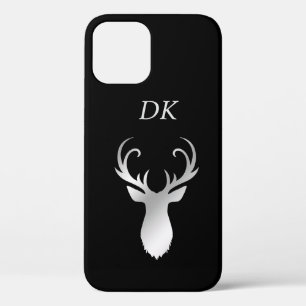 Monogram Silver Antler Deer Silhouette iPhone 12 Pro Hoesje