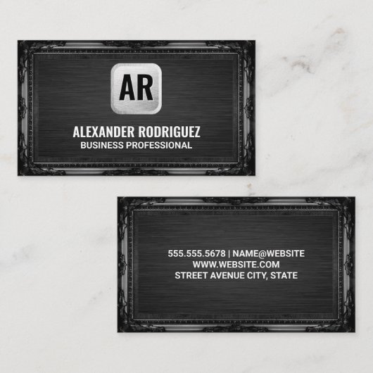 Monogram Silver Backing | Antiek zwart Lijst Visitekaartje (Voorkant / Achterkant)