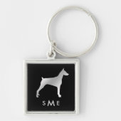Monogram Silver Doberman Pinscher op zwart Sleutelhanger (Voorkant)