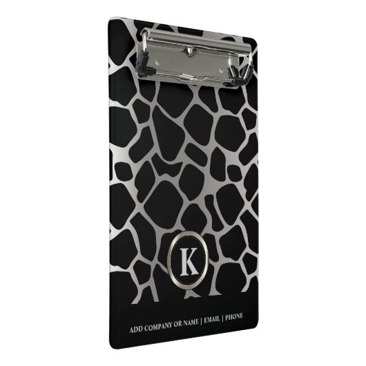 Monogram Silver en Black Giraffe Pattern Mini Klembord (Schuin)