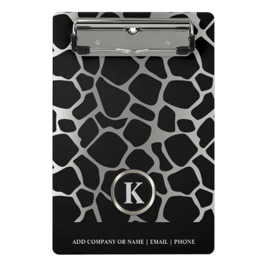 Monogram Silver en Black Giraffe Pattern Mini Klembord (Voorkant)