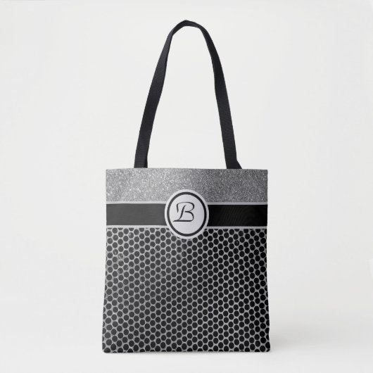 Monogram Silver Glitter en Black Mode Chic Draagtas (Voorkant)