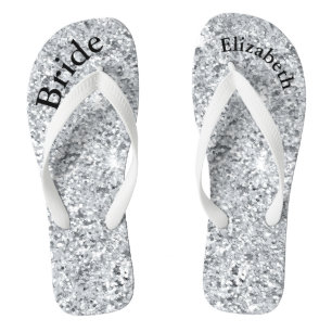 Monogram Silver Glitter Glam Bling Brides Teenslippers