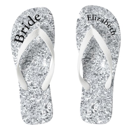 Monogram Silver Glitter Glam Bling Brides Teenslippers (Voetbed)