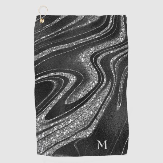 Monogram Silver Glitter Golfhanddoek (Voorkant)