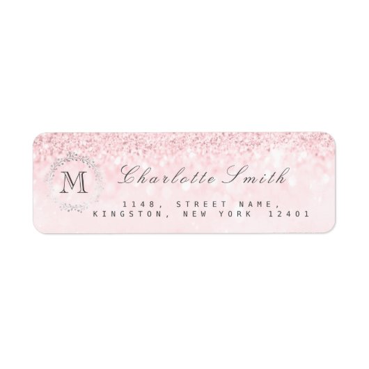 Monogram Silver Glitter Snoep Roze RSVP Bridal Etiket (Voorkant)