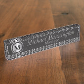 Monogram Silver Gray Pattern Naambordje (Zijkant)