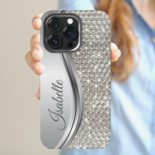 Monogram Silver Metal Glitter kijkt Bling Samsung Galaxy Hoesje