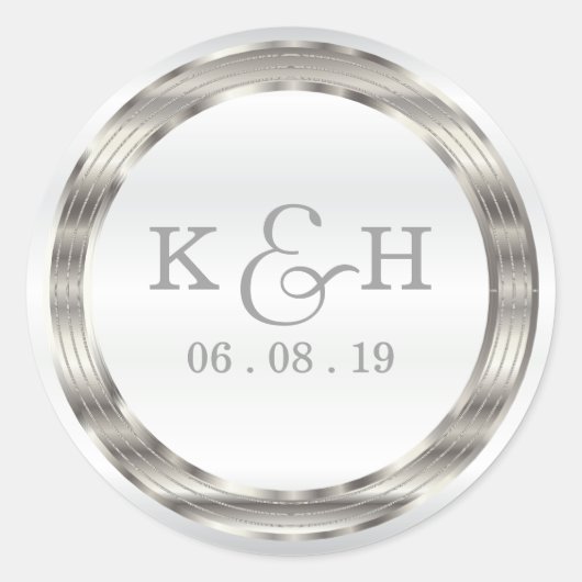 Monogram Silver Metallic Round Labels (Voorkant)