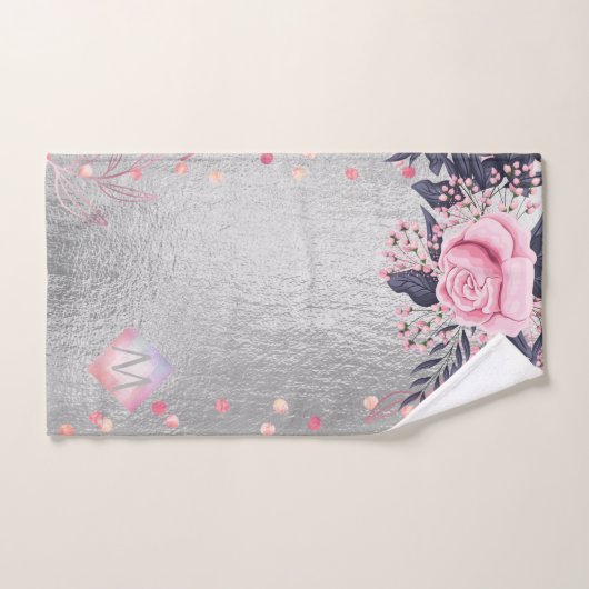 Monogram Silver Navy Rosegold Girly Passen getrouw Handdoek (Handdoek)