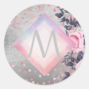 Monogram Silver Navy Rosegold Girly Passen getrouw Ronde Sticker