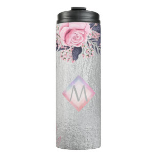 Monogram Silver Navy Rosegold Girly Passen getrouw Thermosbeker