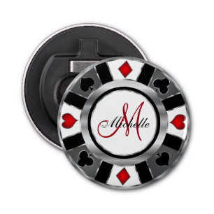 Monogram Silver Poker Chip Design Button Flesopener