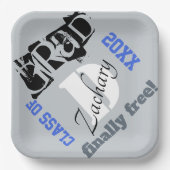 Monogram Silver Royal Blue Afstuderen Year Papieren Bordje (Voorkant)