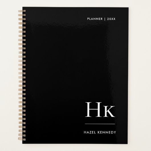 Monogram Simple Elegant Black Personalized Name Planner (Voorkant)