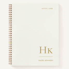 Monogram Simple Elegant Ivory Gold Personalized Notitieboek