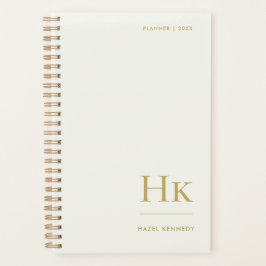 Monogram Simple Elegant Ivory Gold Personalized Planner