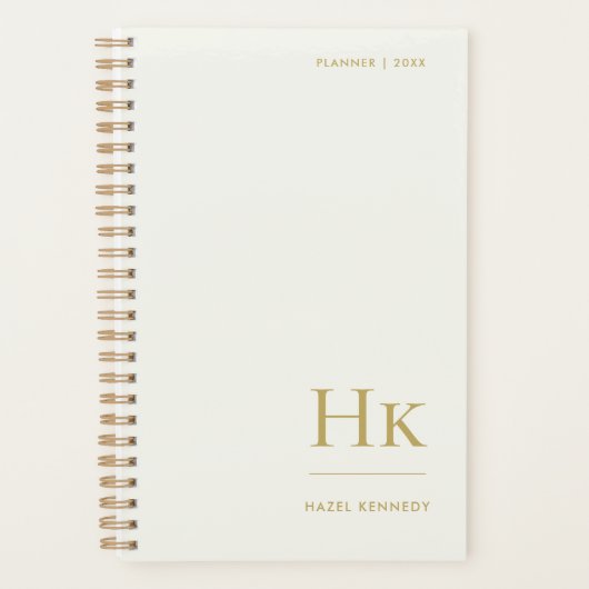 Monogram Simple Elegant Ivory Gold Personalized Planner (Voorkant)