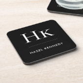 Monogram Simple Elegant Minimal Monogrammed Black  Bier Onderzetter (Linkerzijde)