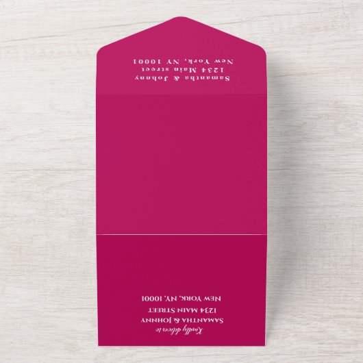 Monogram Simple Magenta Fuchsia Black Weddenschap All In One Uitnodiging (Buitenkant)