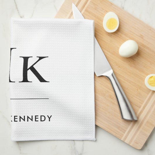 Monogram Simple Modern Elegant White Monogrammed Theedoek (Quarter Fold)