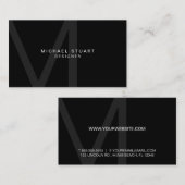 Monogram Simple Modern Minimalist Black Visitekaartje (Voorkant / Achterkant)