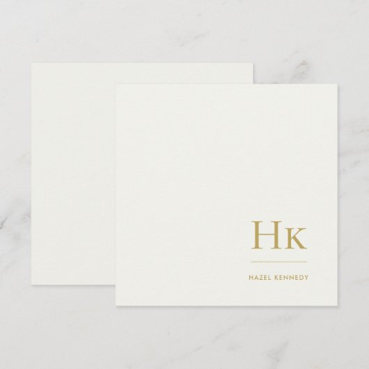 Monogram Simple Monogrammed Ivory Gold Notecard Notitiekaartje (Voorkant / Achterkant)