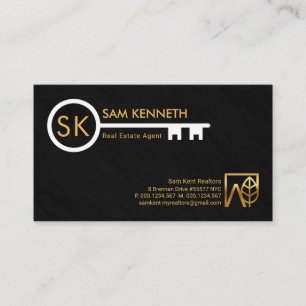 Monogram Simple White Key Black Grunge Realtor Visitekaartje
