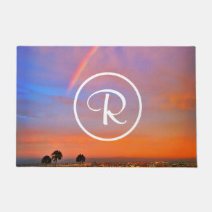 Monogram Sinaasappel Blauw Zonsondergang Regenboog Deurmat