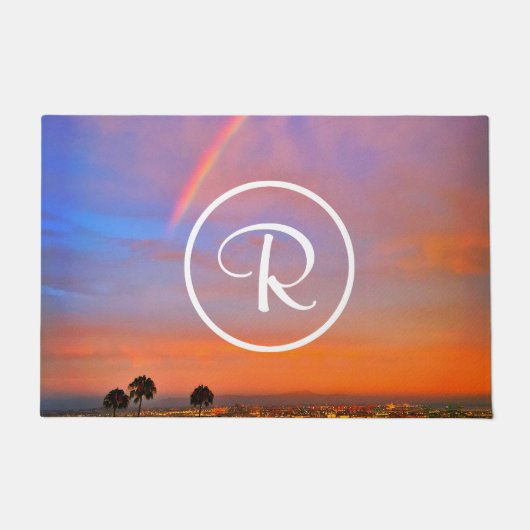 Monogram Sinaasappel Blauw Zonsondergang Regenboog Deurmat (Voorkant)