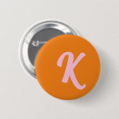 Monogram sinaasappel en roze ronde button 5,7 cm (Voorkant /achterkant)