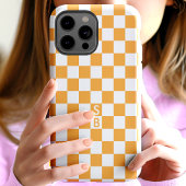 Monogram Sinaasappel en wit schaakbordpatroon Case-Mate iPhone Case