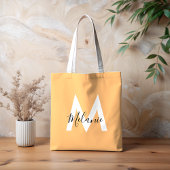 Monogram sinaasappel Perzik Modern Trendy Draagtas