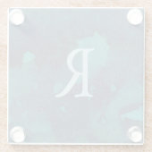Monogram Sjabloon Blauwe Waterverf Glazen Onderzetter (Achterkant)