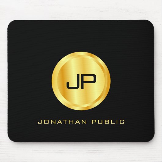 Monogram Sjabloon Elegant Black en Gold Muismat (Voorkant)